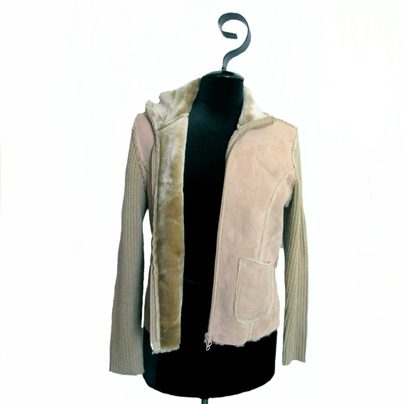 MKM Beige Faux Suede Zip Up Cardigan Sweater L - Picture 3 of 5